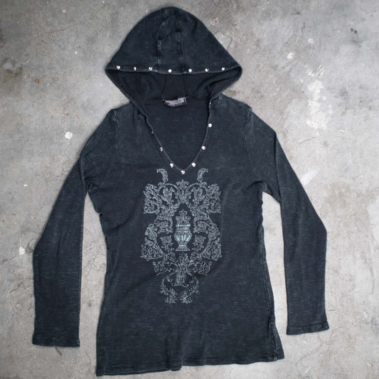 Vintage Y2K Boho Hooded Thermal Longsleeve