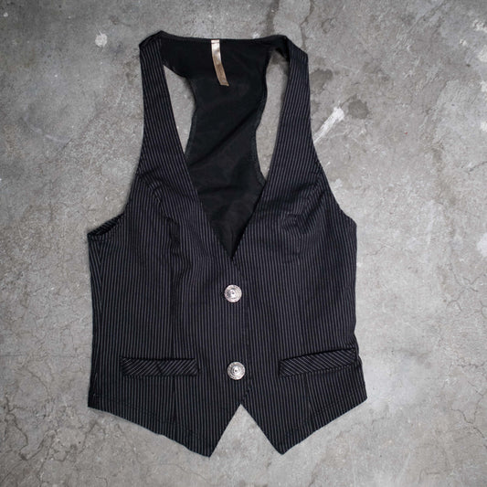 Papaya Pinstripe Patterned Black Waistcoast Vest