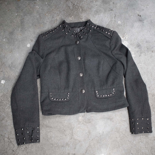 Vintage Cropped Wool Studded Military Inspired Jacket