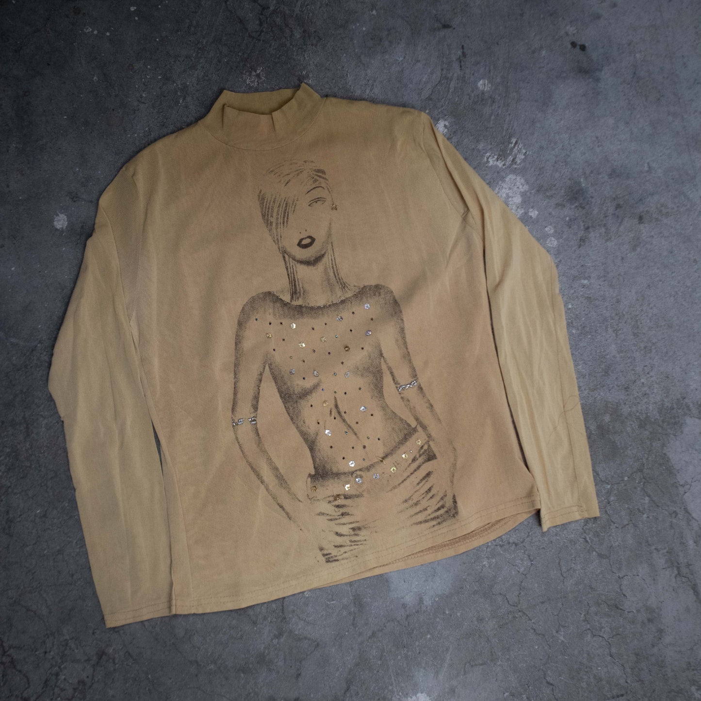 Y2K Sheer Mesh Graphic Longsleeve Top