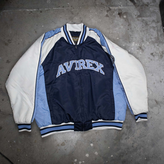 Avirex Puffer Varsity Jacket - Navy and White