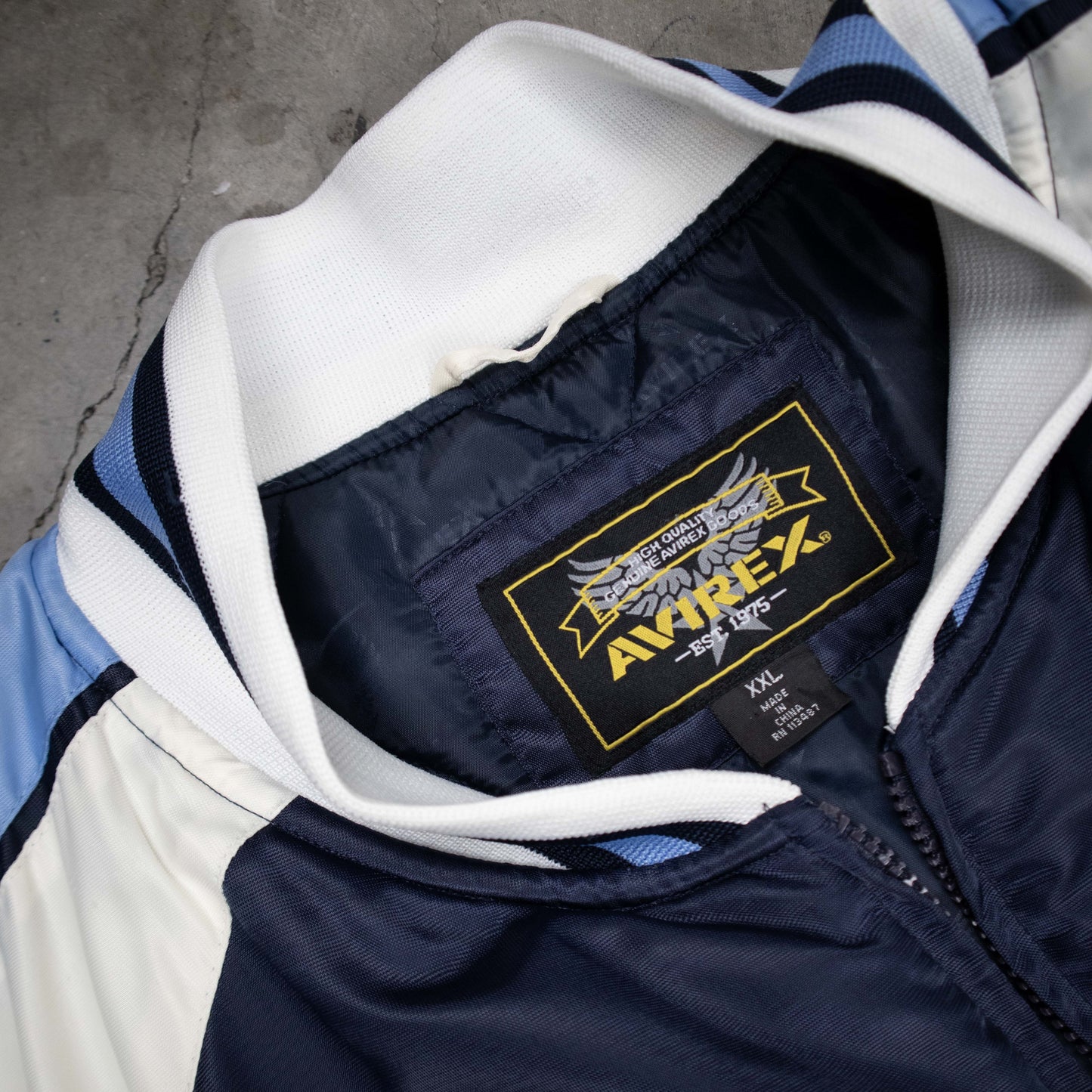 Avirex Puffer Varsity Jacket - Navy and White