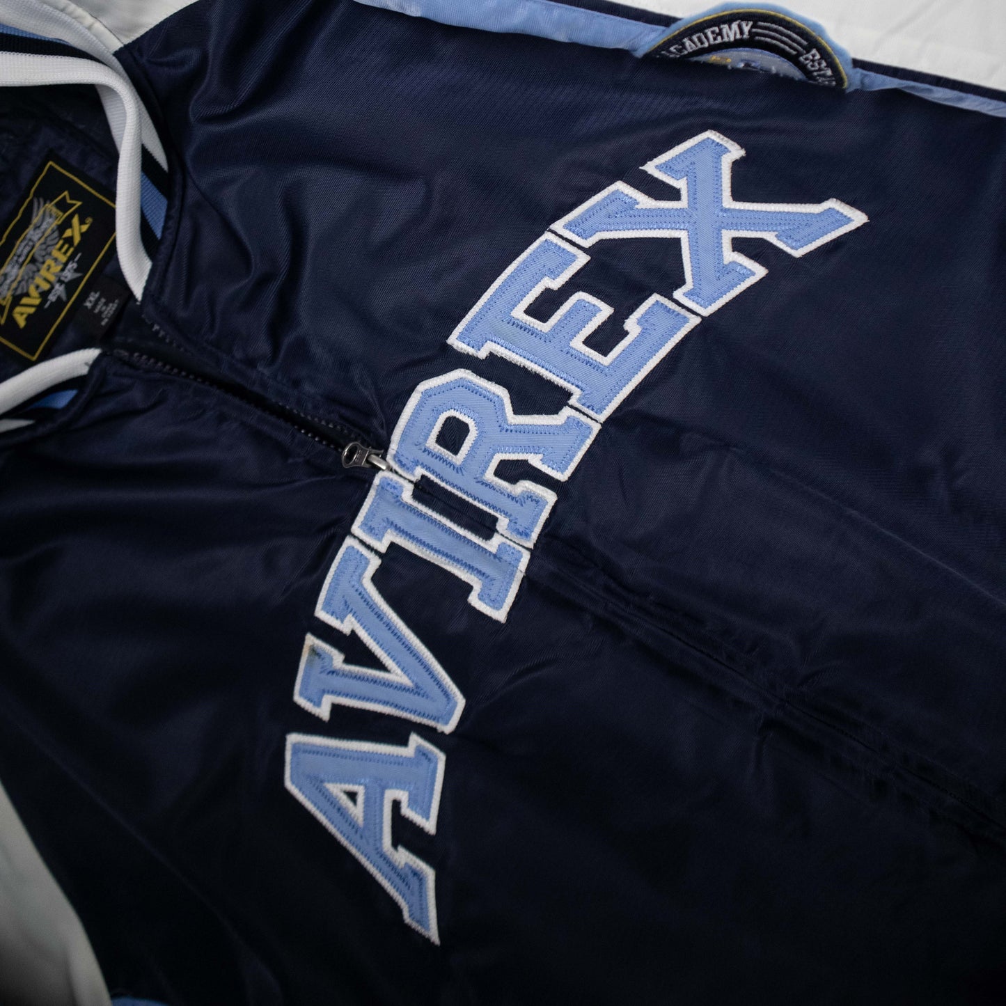 Avirex Puffer Varsity Jacket - Navy and White