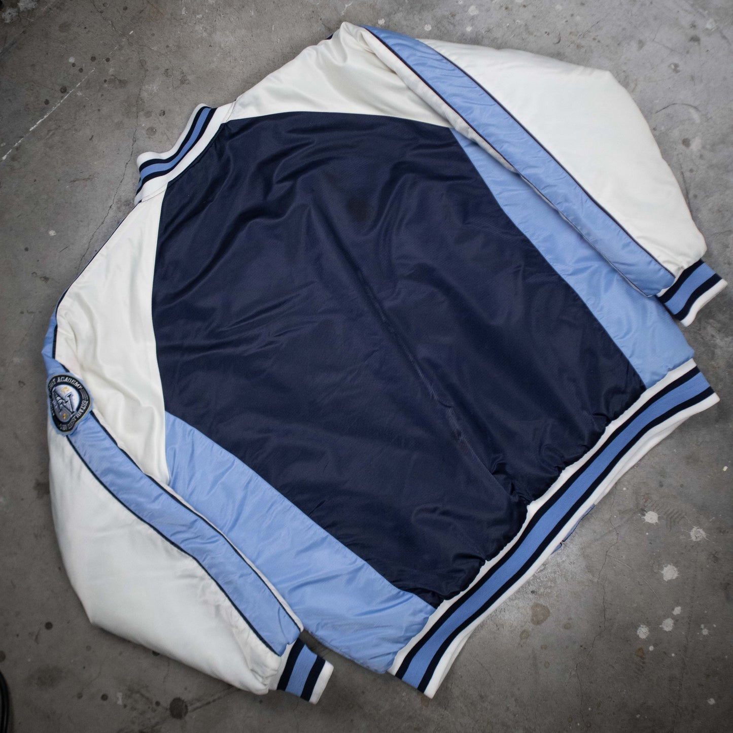 Avirex Puffer Varsity Jacket - Navy and White