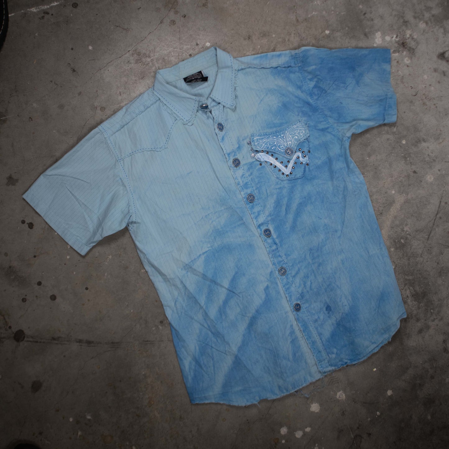 Light Blue Y2K Short Sleeve Button Up