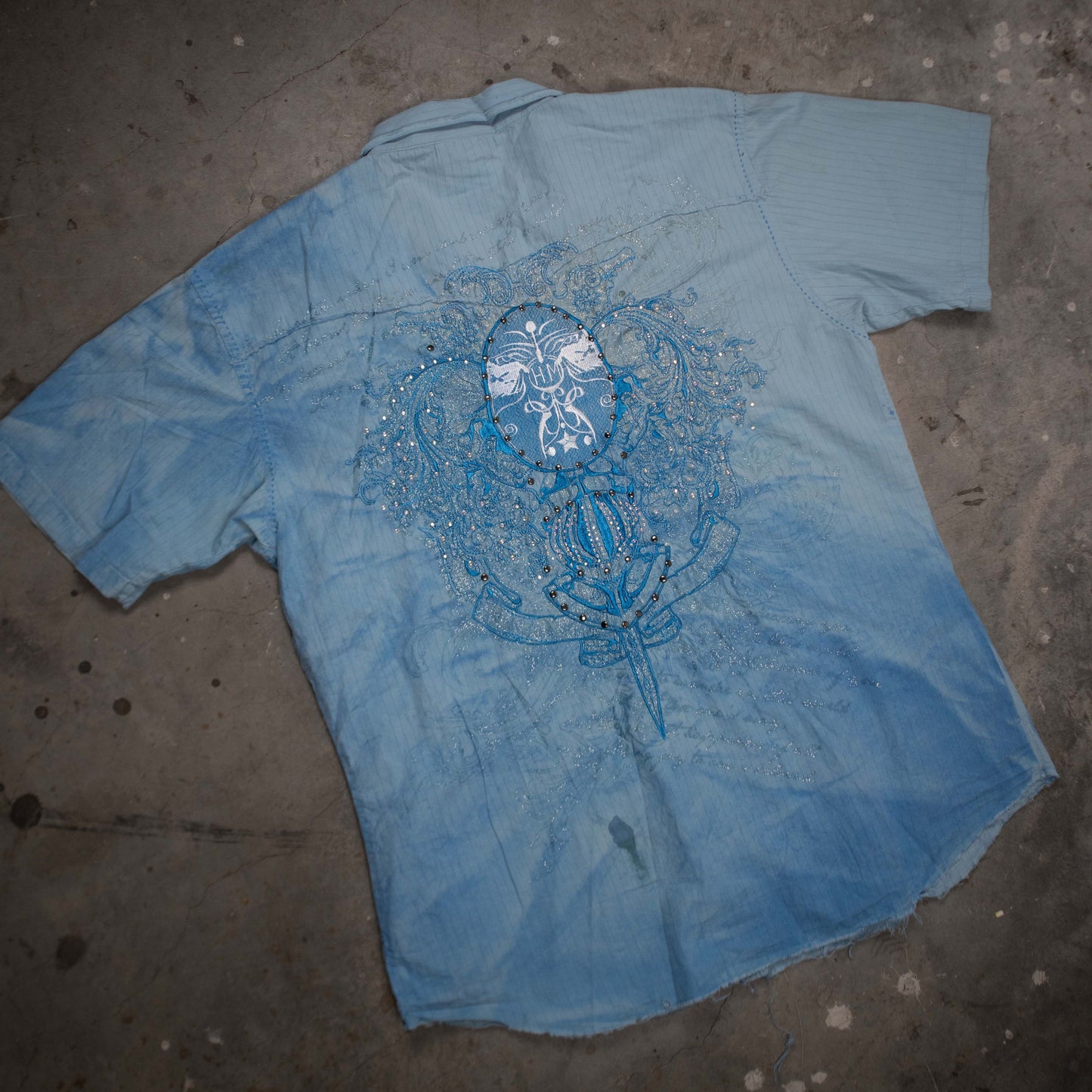 Light Blue Y2K Short Sleeve Button Up