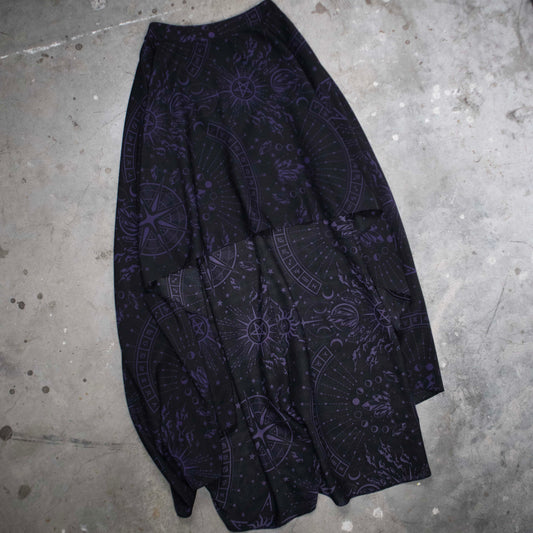 Celestial Print Purple and Black Long Maxi Skirt