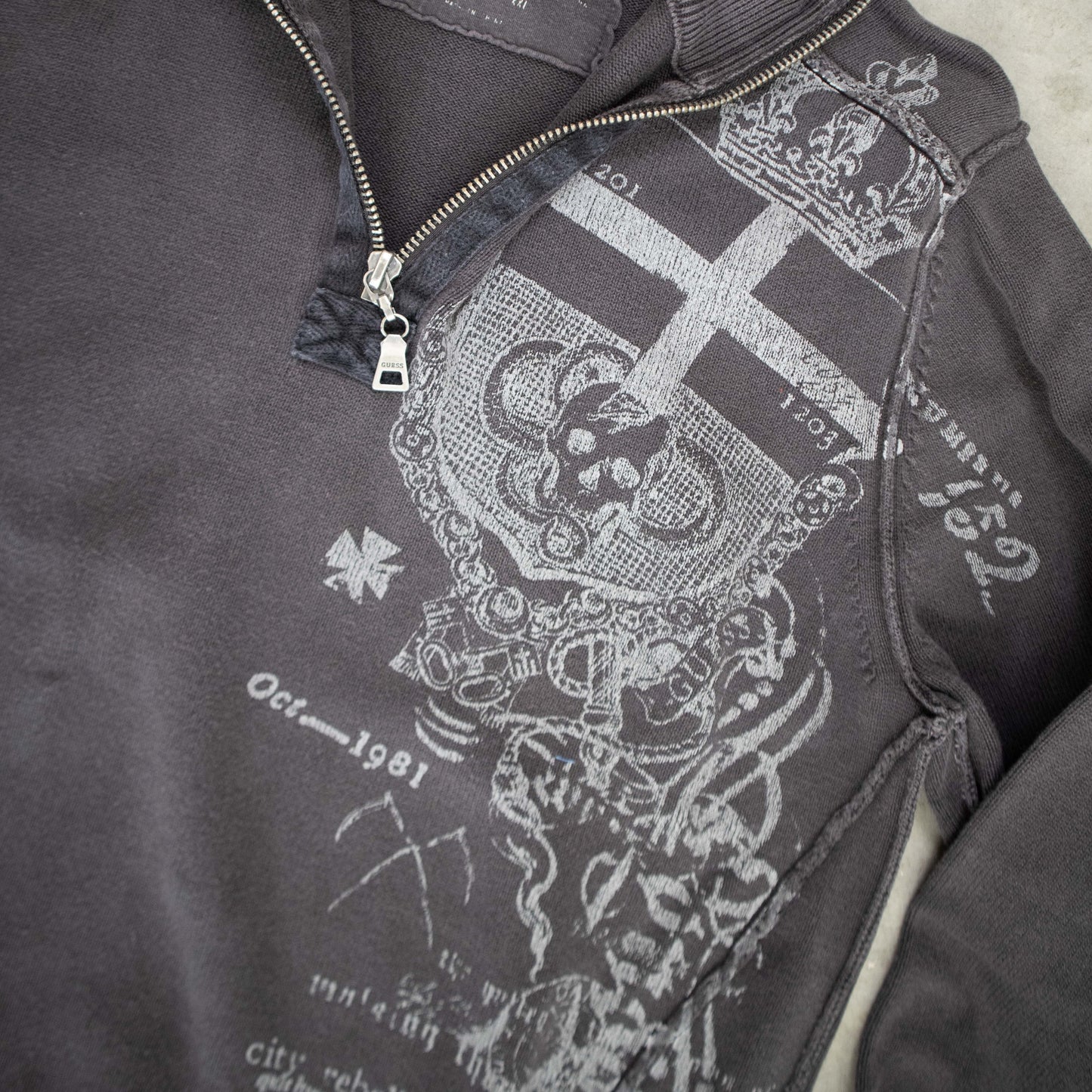 Guess Y2K Skull and Cross Zip Up