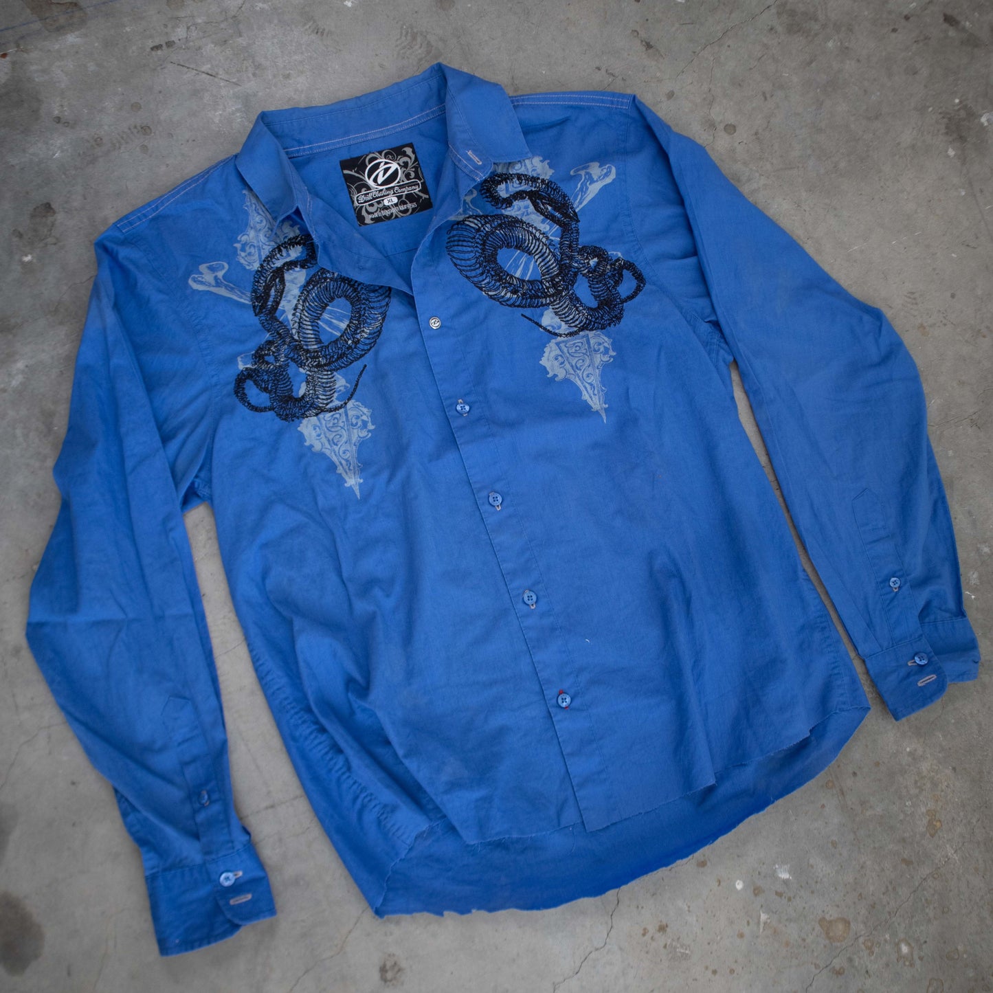 Y2K Blue Snake Graphic Button Up