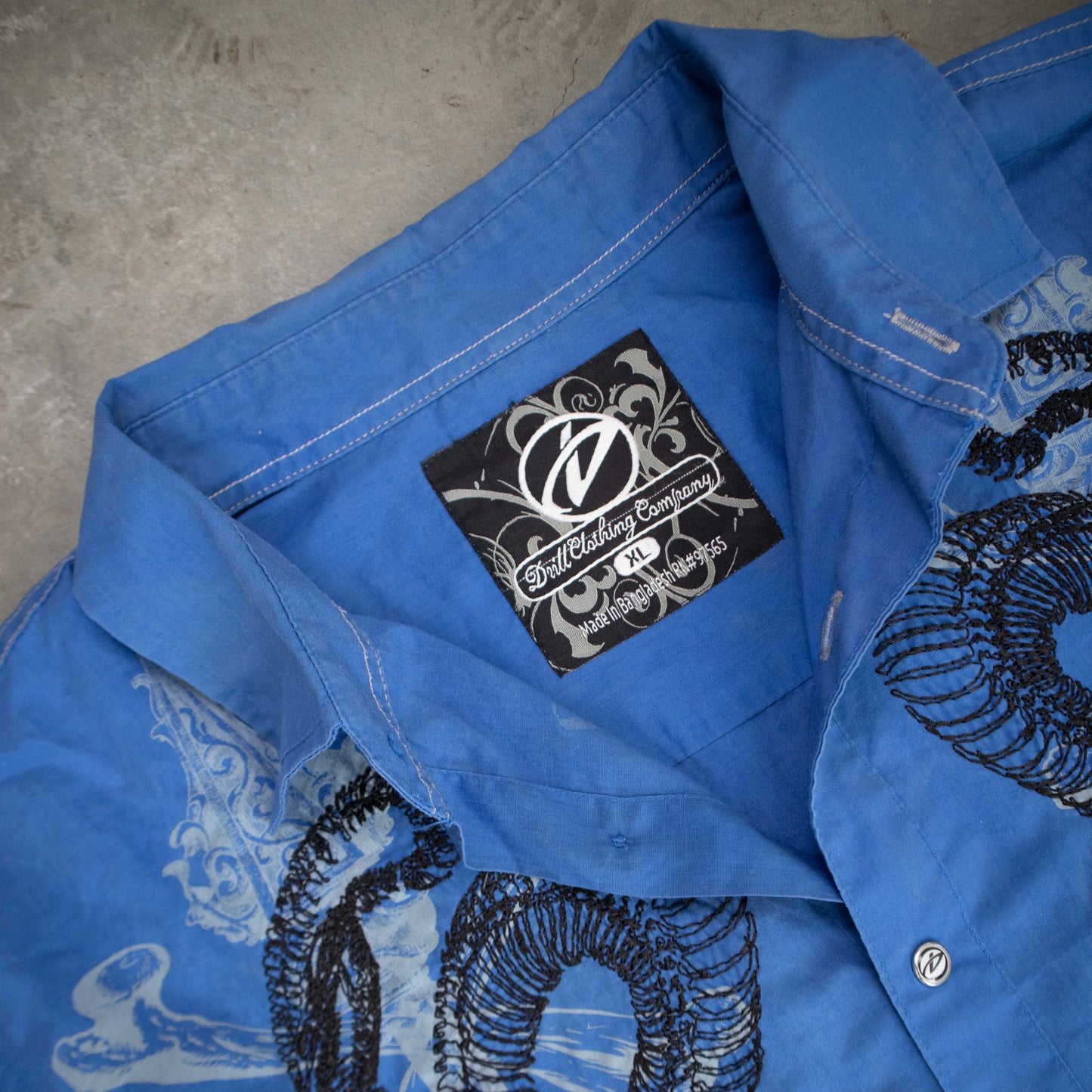 Y2K Blue Snake Graphic Button Up