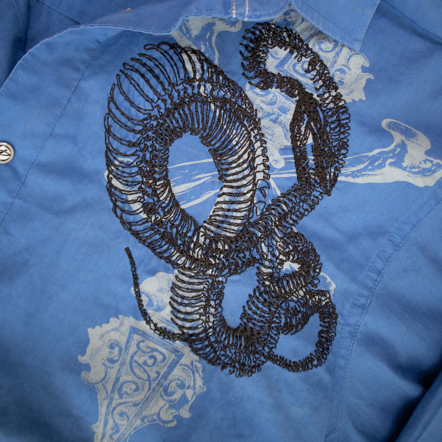 Y2K Blue Snake Graphic Button Up